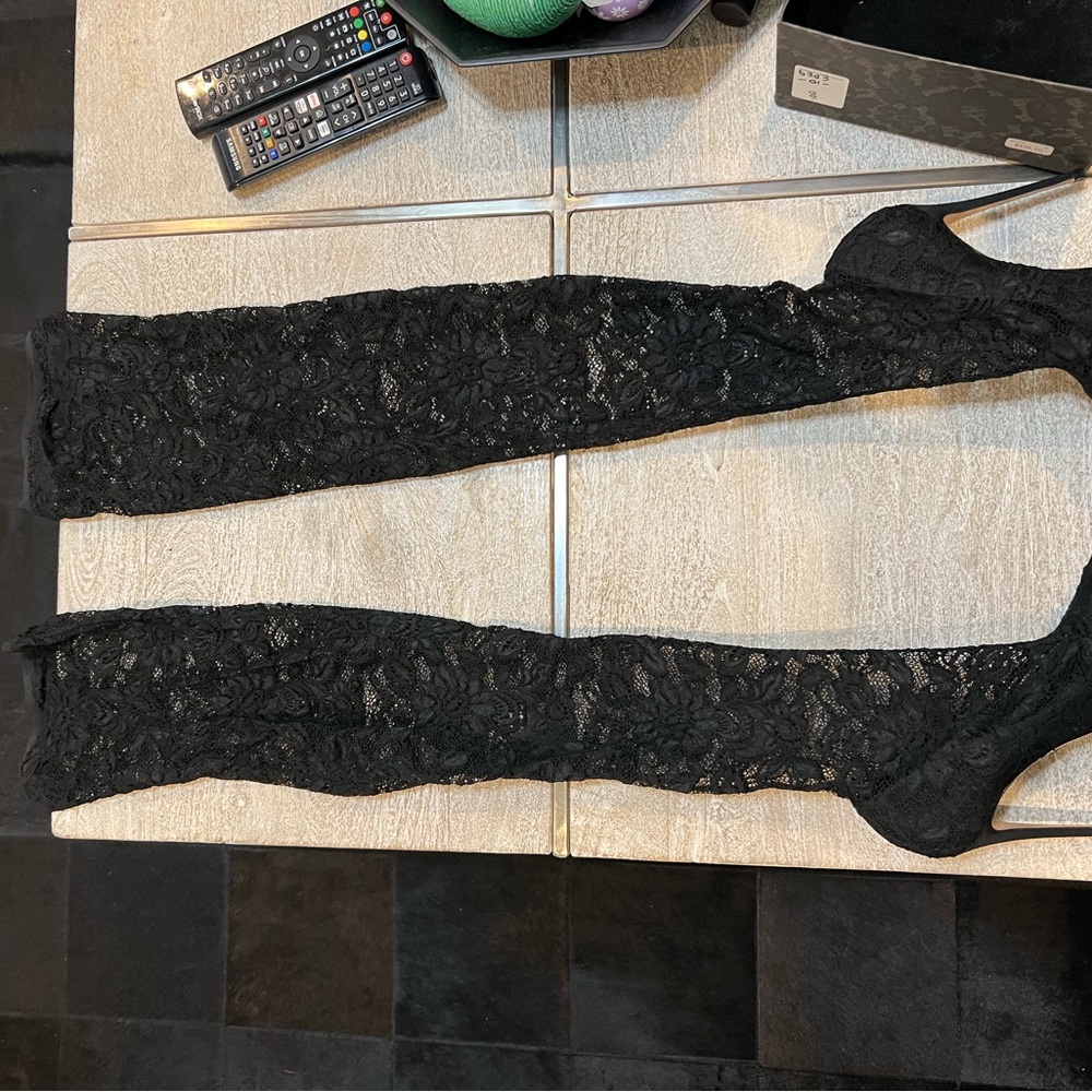 Dolce and Gabbana Elegant Black Lace Stocking Boots (over the knee)